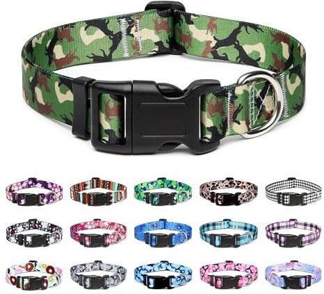 Mercano Hundehalsband Verstellbares, Weich Nylon Komfort & Robuster Gemustertes Hunde Halsband für Kleine Mittlere Große Hunde Welpen Katzen (L, Hund Camo Grün)