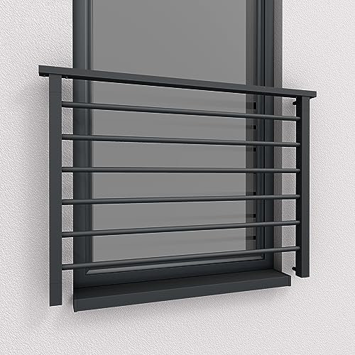 Alu Light Französischer Balkon Aluminium Stabgeländer Balkongitter Fenstergitter Anthrazit RAL 7016 matt (130x100cm)