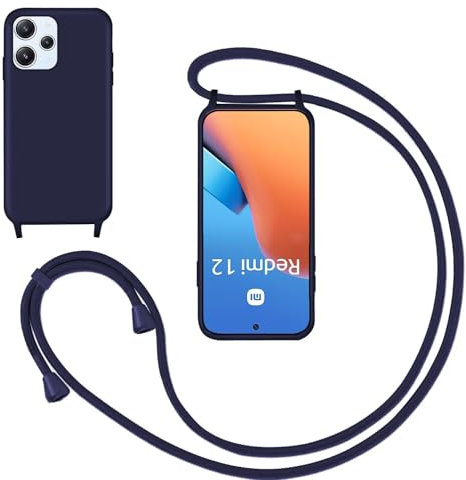 GoodcAcy Silikon Handykette Handyhülle für Xiaomi Redmi 12 4G,Smartphone Necklace Hülle mit Band Schutzhülle mit Kette zum umhängen Halskette Flüssig Silikon Case für Redmi 12 4G/Poco M6 Pro 5G,Blau