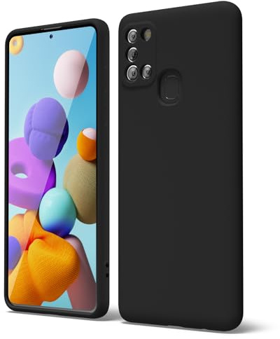 oakxco für Samsung Galaxy A21s Hülle Silikon Case mit Kameraschutz, Ultra Dünn Bunt Handyhülle Mädchen, Einfarbig Handy Hülle Slim Schutzhülle, Matt TPU Weich Gummi Glatt Silikonhülle Bumper, Schwarz