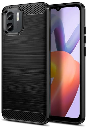 Qiinogow Coque pour Xiaomi Redmi A2/A1, Étui Mince et Antichoc, Housse Souple en Fibre de Carbone TPU (Noir)
