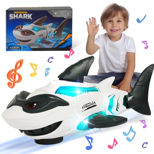 SWTOIPIG Baby Toys Transparent Shark Toy With Light and Music, Electric Mechanical Gear Toy for Boys Girls Toddler Gifts for Old