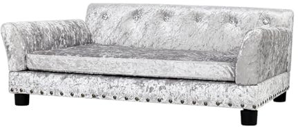 BingoPaw Luxus Samt Hundesofa XL: Mordern Haustiersofa Hund Sofabett mit weichem Kissen und Rückenlehne, Hundesessel für kleine mittlere Grosse Hunde, 96x70x40cm