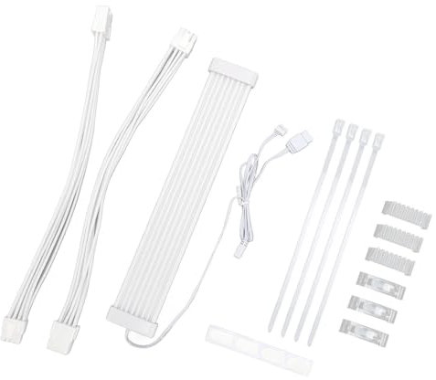 ASHATA RGB PSU Kabel, ARGB Motherboard Strom Versorgungs Kabel, ärmeliges Netzteil Kabel Verlängerung Kit DIY 5V 3pin PSU Kabel Synchron RGB Dual 8 Pin GPU Kabel Verlängerung