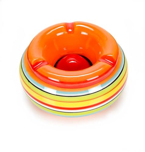 Wind-Aschenbecher mit abnehmbarem Deckel, Keramik Sturmaschenbecher H6 x Ø11 cm Tischaschenbecher für den Innen- und Außenbereich (Orange)