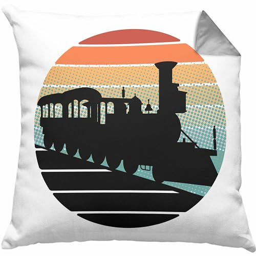 Trendation Lustige Eisenbahn Kissen mit Füllung 40x40 für Eisenbahner Geschenk Vintage Grafik (Grau)