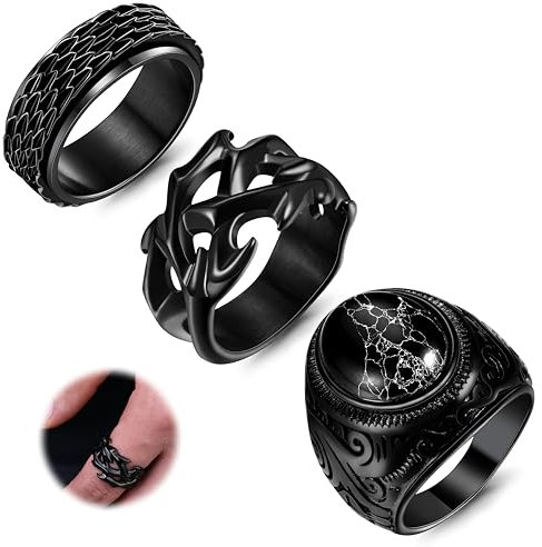 Krfy Herren Ringe aus Edelstahl 13 Nein Schwarz Ringe Herren Klassisch Ringe Für Herren Künstliche Schwarze Stein Fidget Ring Herren