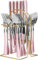 24 Pieces Flatware Set, Stainless Steel Cutlery Set with Silverware Holder Spoons Forks Knives, Utensils Set Service for 6 People, Silverware Set for Wedding Birthday Parties Restauroom (Silverpink)
