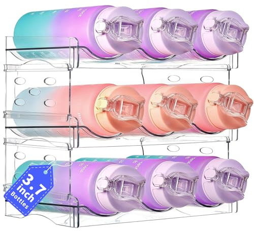 VexNook - Bottle Rack - Space Saving Fridge, Stackable and Transparent - Ideal for Drinking Cup, Straw Cups and Cans (3 Layers 9 Bottles)