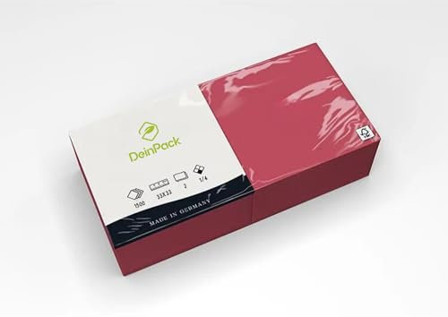 Deinpack 1500 Servietten 2 lagig 1/4 Falz Bordeaux | Tissueservietten Bordeaux | geeignet für Gastronomie, Grillen, Haushalt, Hochzeiten, Catering oder Feste | umweltfreundlich