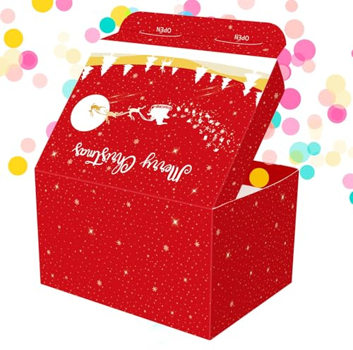 Adecortalk Frohe Weihnachten Überraschung Geschenkbox Explosion mit Konfetti für Weihnachtsgeschenke, faltbare springende Geschenkboxen, rote Weihnachts-Geburtstags-Geschenkboxen – lustige Art,