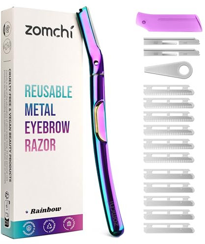 ZOMCHI Cuchilla dermaplaning, afeitadora facial y de cejas premium, herramienta de dermaplaning con mango de metal, elimina vello facial, exfolia la piel, 11 cuchillas (Arcoíris)