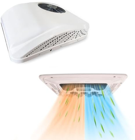 Kindevieft Climatiseur 12v/24v/48v DC, Climatiseur De Toit Universel pour Camion Et Camping-Car, Climatiseur IntéGré Monté sur Le Dessus pour Camping-Car, Unité De Climatisation, Refroidissement,48V