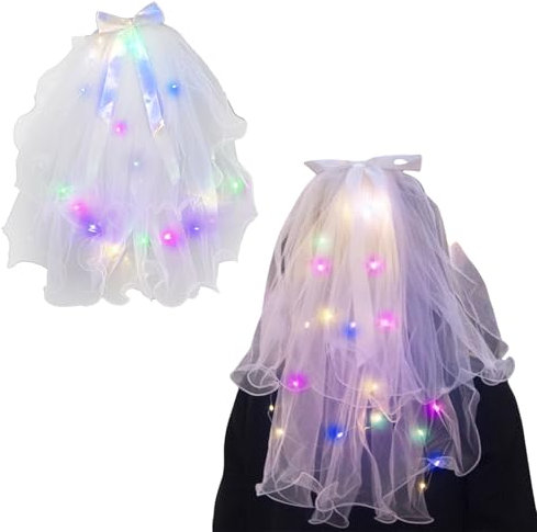 Liuer Brautschleier, LED Schleier Kurz Brautschleier Hochzeitsschleier Hochzeit Kurzer Schleier Braut Brautschleier für JGA Junggesellinnenabschied Hochzeit Schleier Hen Party(A)