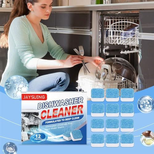 Dishwasher Cleaner And Deodorizer Tablets, 12 Pack Deep Cleaning Descaler Pods for Dish Washer Machine, Septic Safe, Dish Washer Cleaner To Remove Limescale, Mineral Buildup, Odor