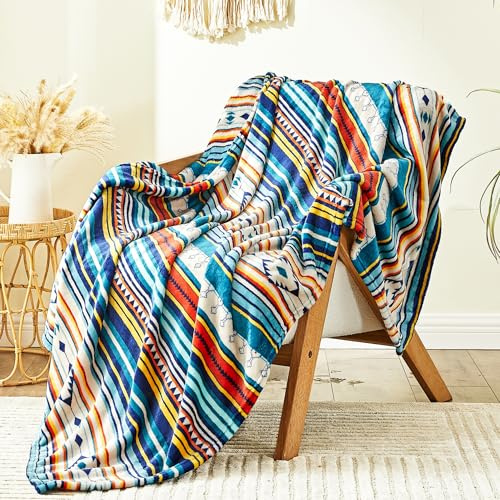 Qucover Kuscheldecke 220x240, Wohndecke Boho Decke Buntes Streifenmuster, Couchdecke Weich Warm Wolldecke Flauschig, Sofa Decke für Reisen Zelten Outdoor Hohes Stoffgewicht