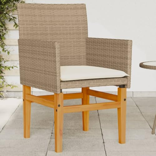 Homvdxl Gartenstuhl 2er Set, Outdoor Lounge Rattan Optik Stuhl mit Holzbeinen & Kissen, Korbgeflecht Relaxsessel Sitz für Terrasse, Pool, Hinterhof, Beige