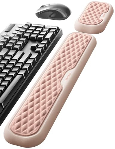 VAYDEER Set Poggiapolsi Tastiera e Mouse, Supporto Ergonomico in Memory Foam con Base Antiscivolo, Poggiapolsi Morbido per Ufficio e Computer – Bianco e Rosa