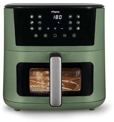 Tognana Iridea, Friggitrice ad aria 10L, doppia resistenza, display digitale, timer, 80-200°C, finestra, 2300W, Verde Salvia