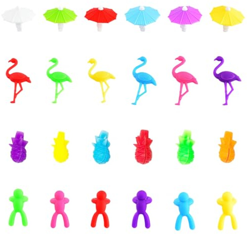 24 Pezzi Segnabicchieri Silicone, Segnabicchiere in Silicone, Identificatore del Bicchiere di Vino, per Decorazioni, per Calici, Natalizi, Accessori Vino