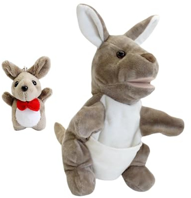 KiBcsLic Animal Hand Puppet with Movable Mouth Funny Pretend Play Stuffed Animal Toys for Boys Girls Role Play Stage Performance, Red Bow Tie