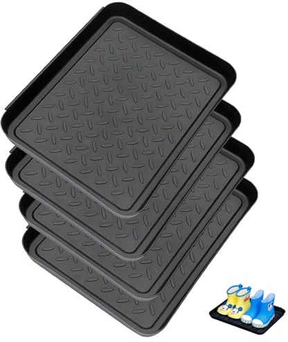 BAIFULAI 4er-Set Schuhabtropfschale: 35 x 27,5 x 3cm Schuhwanne, Schwarz Schuhablage Schuhabtropfschale, Plastik Sschuhmatte Abtropfmatte mit Erhöhtem Rand Schuhablage für Schuhe Regen Herbst Winter