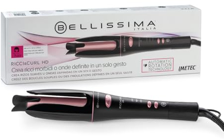 Bellissima Ricci &Curl HD – Rizador de Rizos y Ondas en un Gesto, Rotación Automática Bidireccional & Ion Ceramic, Cabello Brillante Sin Encrespamiento