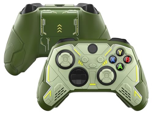 playvital Hülle für Xbox Series X/S Controller, Rutschfester Griff Cover | Schutzhülle Case mit Daumenkappen & Aufklebern, Stellar-Mecha-Design, Olivgrün & Salbei grün