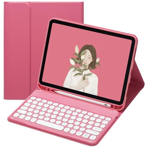 Disonbeir Étui avec clavier BT coloré amovible pour iPad Pro 11 M5/M4 2025/2024 – Jolie touche ronde – Rose foncé