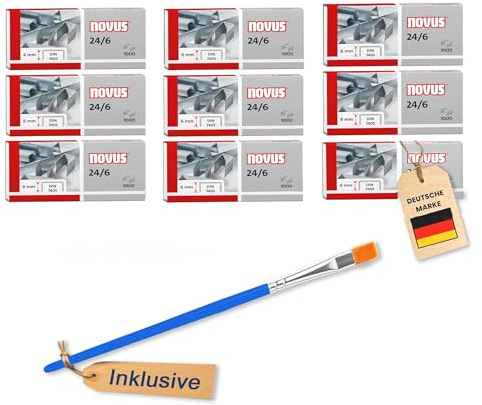 Novus Premium Heftklammern Vorratspack (9 x 1000), 24/6, Markenqualität für störungsfreies Heften inklusive spezieller Reinigungspinsel für Heftgeräte
