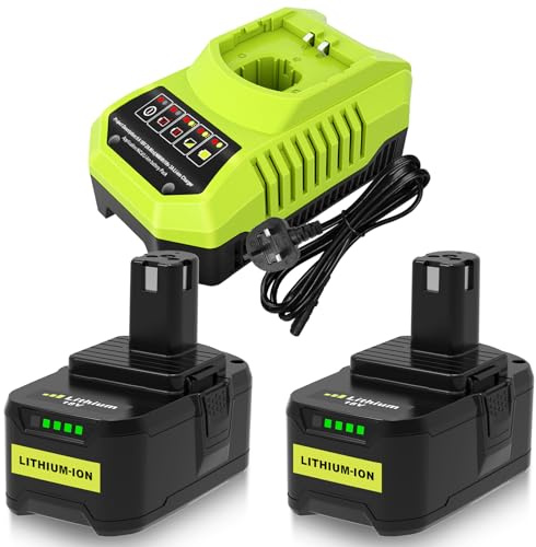 2 Pack 8.0Ah Replacement for Ryobi Battery 18V+Charger P117 for P102 P103 P104 P105 P107 P108 P109 RB18L50 RB18L40 RB18L25 RB18L15