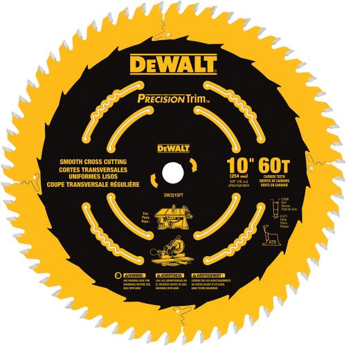 DEWALT 10-Inch Miter/Table Saw Blade, ATB, Crosscutting, 5/8-Inch Arbor, Tough Coat, 60-Tooth (DW3215PT)