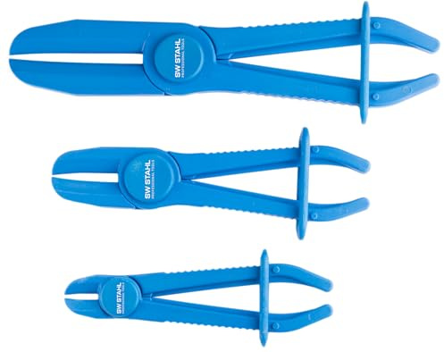 SW-Stahl 61705L Schlauchabklemmzangen-Set, 3-teilig, Abklemmzangen | Öl- und säurebeständig, mit Rasterschließung für Brems-, Kraftstoff- und Kühlwasserleitungen, 150 - 250 mm Länge