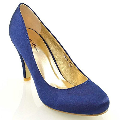 Womens Wedding MID Heel Ladies Bridal White Ivory Party Prom Heels Court Shoes Size 3 4 5 6 7 8 (UK 5 / EU 38 / US 7, Navy Satin)