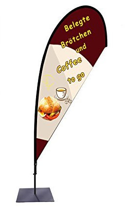 Beachflag Coffee to go Werbefahne über 2m hoch T1 mit Bodenplatte für den Außen- und Innenbereich