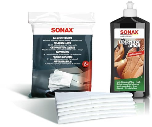 1x 500ml SONAX LEDERPFLEGELOTION LEDERPFLEGE + SONAX POLIERVLIESTÜCHER TÜCHER