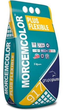 MORCEM COLOR PLUS FLEXIBLE: Mortero para rejuntado de juntas de gresite en piscinas. Antihongos e hidrorepelente. Saco 3 kg