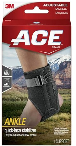 ACE Ankle Brace with Side Stabilizers, Adjustable, Black, 1/Pack