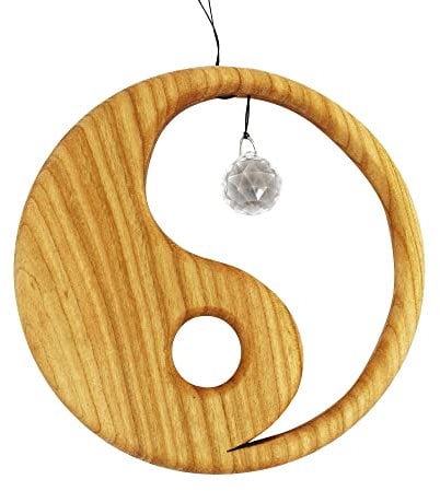 Fensterdeko Holz Yin Yang Fensterschmuck mit Kristall, Geschenkidee, Holzdeko, Sonnenfänger, Weihnachtsdeko