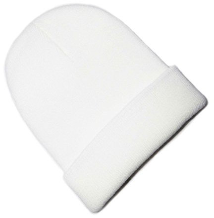 Beanie Hat Mens Ladies Womens Unisex Slouch Winter Woolly Turn Up Knitted (White)