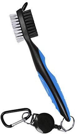 Tyouki Golf Club Brush and Groove Cleaner, Nylon & Steel Brush Golf Clean Tool with Retractable Zip-line, Aluminum Carabiner - Lightweight/Ergonomic Design/Easily Attaches to Club Bag