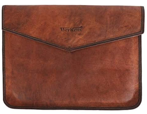 WerKens Genuine Leather Laptop Sleeve a Luxury Laptop Sleeve Cover Case for MacBook and Laptops with Display Sizes 13-13.3 Inch,Handmade Laptop Leather Sleeve Vintage Document Holder - Brown
