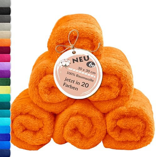 Lashuma 6er Set Badezimmer Gästehandtücher Orange - Clementinen, London Frottee Gesichtstücher 30x30 cm