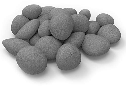 24 PCS Fireplace Ceramic Pebbles for Firepits ，for All Types of Indoor, Gas Inserts, Ventless & Vent Free, Electric, or Outdoor Fireplaces & Fire Pits. Realistic Clean Burning Accessories … (grey)
