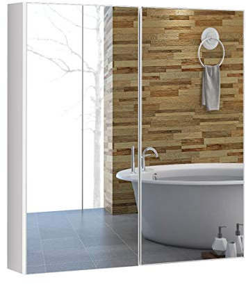 COSTWAY Armario de Baño Mueble con Espejo de Pared con 2 Puertas 2 Estante Gabinete de Almacenamiento Organizador