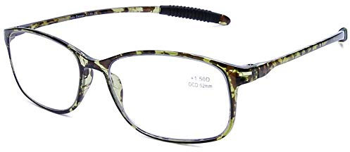 DOOViC Blaulichtfilter Computer Lesebrille Grün Schildkröte/Eckig Rahmen Leichte Brille/Lesehilfe/Sehhilfe mit Stärke für Herren 1,5