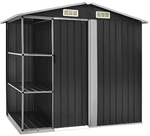 Tidyard Gartenhaus mit Regal Outdoor Geräteschuppen Geräteschrank Gartenhaus Schuppen Metallgerätehaus Anthrazit 205x130x183 cm Eisen