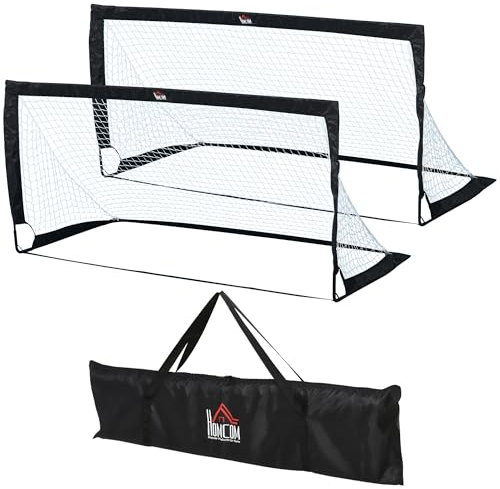HOMCOM Set of 2 Football Goal Net 6 x 3 ft Foldable Outdoor Sport Training Teens Adults Football with Carrying Bag Black