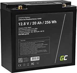 Green Cell® LiFePO4 Batterie | 20Ah 12.8V 256Wh | Faible poids Lithium Fer Phosphate Caravane Photovoltaïque BMS pour Camping Car Bateau Chariot Golf Voiture Solar Solarpanel l'énergie éolienne Marine