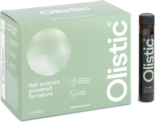 Olistic MEN - 28 Ampollas de Suplemento Anticaída Cabello para Hombre, Fortalece las Fibras Capilares y Ayuda a Prevenir la Caída de Pelo, Natural, Vegano, Sin Gluten